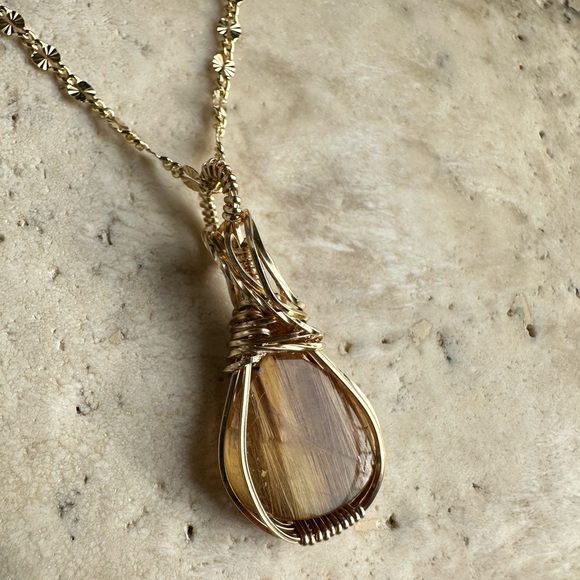 14k Gold Fill Rutilated Quartz Healing Stone Necklace Pendant - Picture 7 of 14